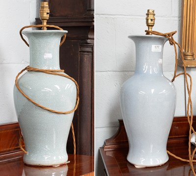 Lot 177 - Two Similar Chinese Pale Blue Crackle Glazed...