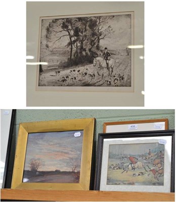 Lot 408 - John Brundsden limited edition print - Norfolk Beach, two hunting scenes and a watercolour...