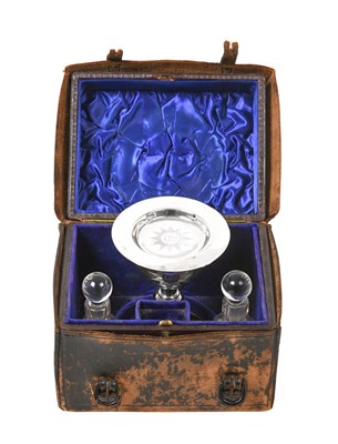 Lot 2158 - A Cased Victorian Silver and Glass Travelling Communion-Set