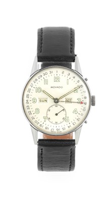Lot 2254 - Movado: A Stainless Steel Triple Calendar...