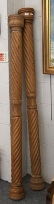 Lot 1401 - Two Similar Twist Carved Hardwood Columns,...