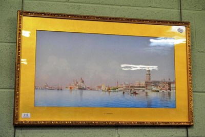 Lot 419 - U Ongania - The Grand Canal Venice, signed watercolour and bodycolour, 36cm by 70cm