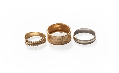 Lot 213 - A 9 Carat White Gold Band Ring, finger size O;...
