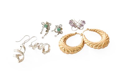Lot 238 - Three Pairs of 9 Carat Gold Earrings,...