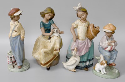 Lot 79 - Four Lladro Figures Including: Boy and Mile...