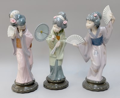 Lot 107 - Three Lladro Porcelain Figures of Japanese Ladies