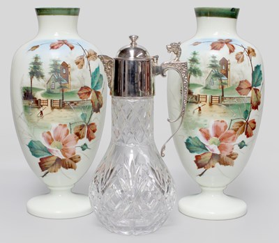Lot 77 - A Pair of Victorian Opaque Glass Vases, hand...