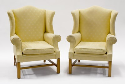 Lot 1421 - A Pair of Reproduction Wing Back Arm chairs