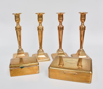 Lot 122 - Three Pairs of Brass Candlesticks, including...