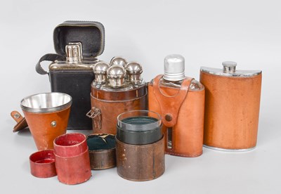 Lot 133 - Two Leather Mounted Hip Flasks, together with...