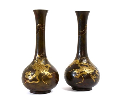 Lot 126 - A Pair of Japanese Bronze Bottle Vases, Meiji...