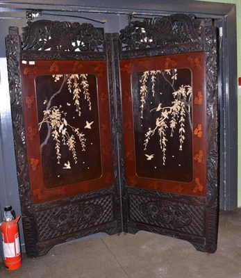 Lot 437 - A Japanese lacquer twin panel screen