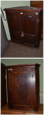 Lot 441 - Oak corner cupboard with panelled doors and a mahogany corner cupboard