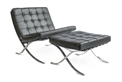 Lot 645 - A Modern Barcelona Chair and Ottoman, after a...