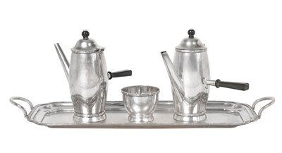 Lot 2208 - A Three-Piece George V Silver Coffee-Service With a Tray En Suite