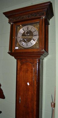 Lot 447 - Oak longcase clock, with brass and silvered dial inscribed 'Geo Mills, Ripon'