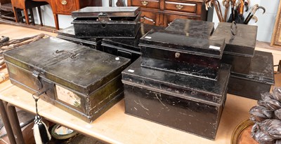 Lot 146 - Nine Early 19th Century Japanned Deed Boxes,...