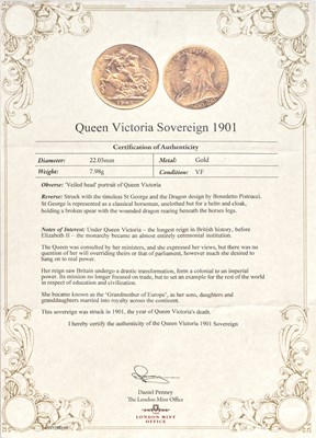 Lot 170 - Victoria, Sovereign 1901; encapsulated and...