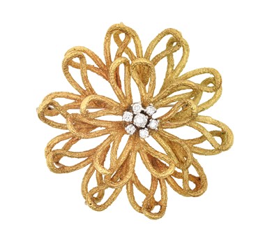 Lot 2348 - A Diamond Brooch of stylised floral form, the...