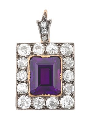 Lot 2294 - An Amethyst and Diamond Pendant the...