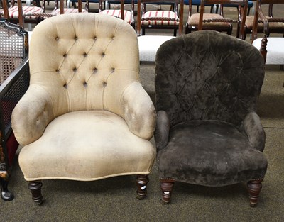 Lot 1318 - A Victorian Upholstered Button Back Tub Chair,...
