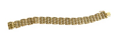 Lot 379 - A 9 Carat Gold Textured Gate Link Bracelet,...