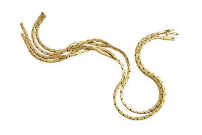 Lot 369 - A 9 Carat Gold Tassel Necklace, of flat snake...