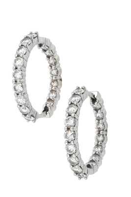 Lot 2220 - A Pair of Diamond Hoop Earrings round...