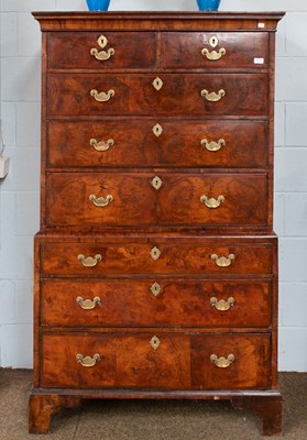 Lot 1272 - A George II Figured Walnut Chest on Chest,...