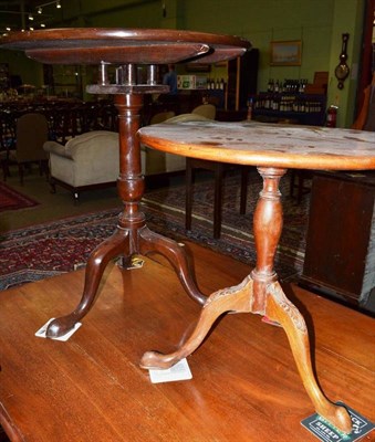 Lot 470 - A 19th century mahogany tripod table with bird cage mechanism; a modern mahogany tripod table;...