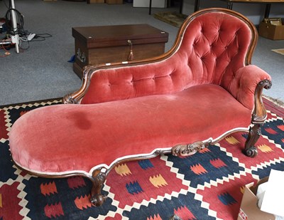 Lot 1390 - A Victorian Carved Mahogany Chaise Longue, on...