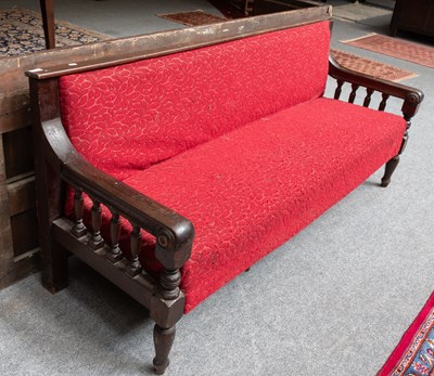 Lot 1407 - A Victorian Mahogany Framed Bench, upholstered...