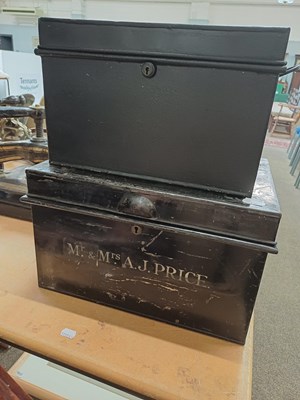 Lot 146a - Two Japanned Tin Deed Boxes, one inscribed for...