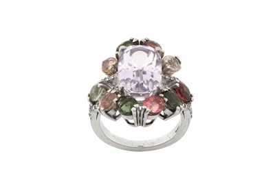 Lot 2364 - A Kunzite, Tourmaline and Diamond Cluster Ring...