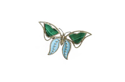 Lot 378 - An Enamel, Malachite and Diamond Butterfly...