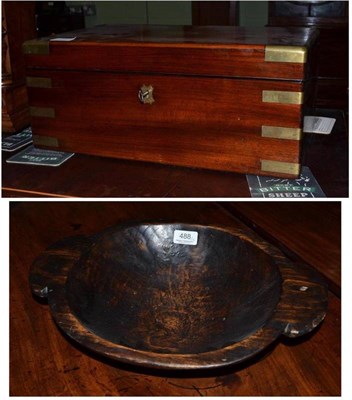 Lot 488 - A mahogany and brass bound writing slope and a wooden bowl