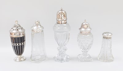 Lot 32 - Five Various Silver-Mounted Glass Casters,...