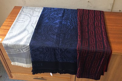 Lot 1142 - Versace Red and Black Wool Scarf with greek...