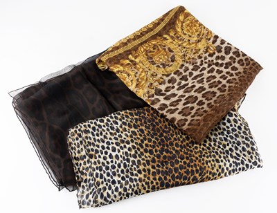Lot Dolce & Gabbana Leopard Print Silk Scarf,...