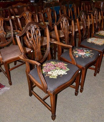 Lot 500 - A set of eight mahogany shield back dining chairs and a similar set of six mahogany shield back...