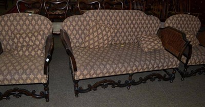 Lot 503 - A 1920's oak framed single cane three-piece bergere suite