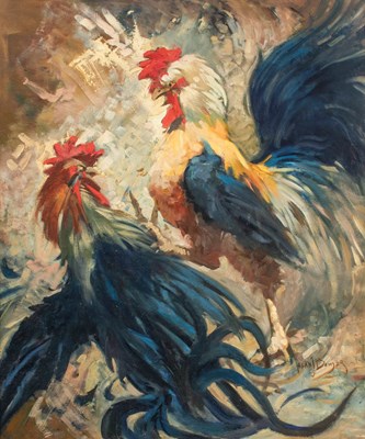 Lot 316 - Alan J Bowyer (20th Century) Cockfight Signed,...