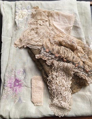 Lot 1134 - Embroidered Textiles and Lace comprising an...