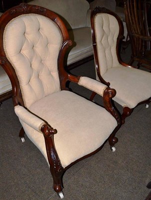 Lot 513 - Victorian carved mahogany elbow chair and matching nursing chair