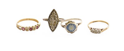 Lot 387 - A Diamond Three Stone Ring, stamped '9CT&PT',...
