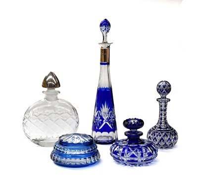 Lot 356 - A Blue Flash Cut Glass Bottle and Stopper,...