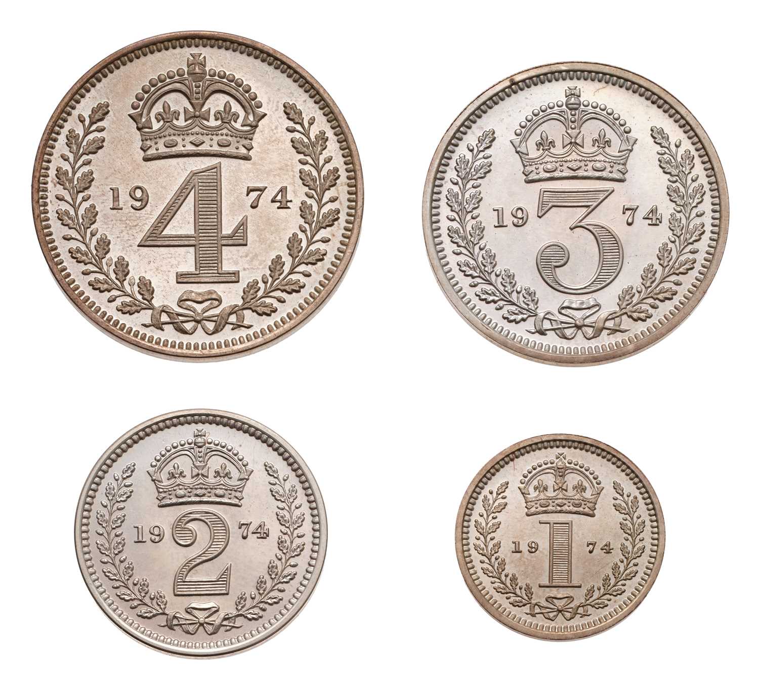 Lot 80 - Elizabeth II, Maundy Set 1974; 4 coin set...