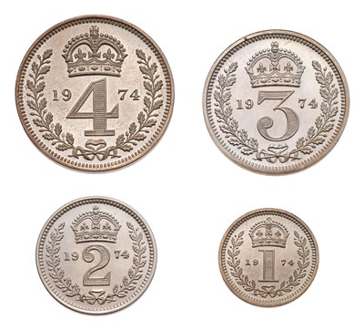 Lot 80 - Elizabeth II, Maundy Set 1974; 4 coin set...