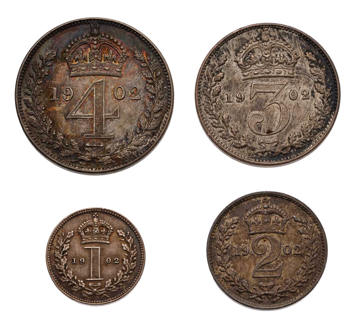 Lot 76 - Edward VII, Maundy Set 1902; 4 coin set...