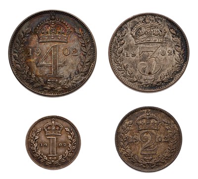 Lot 76 - Edward VII, Maundy Set 1902; 4 coin set...